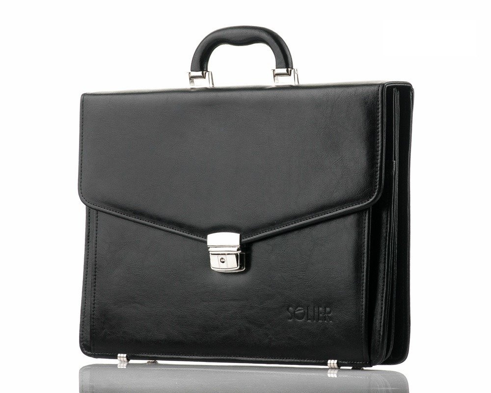 Black leather men&#39;s briefcase Solier Business - online wholesale platform Merlitz