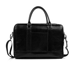 Black leather shoulder laptop bag SL02 ABERDEEN