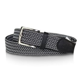 Elegant, woven belt for man SOLIER SB06 black-and-white