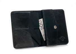 Slim leather men's wallet with coin holder SOLIER SW15 SLIM BLACK