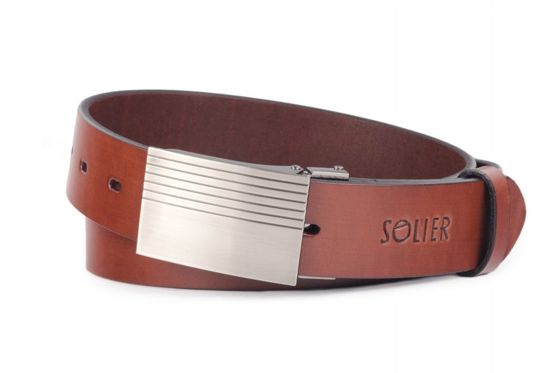 Elegant dark brown leather belt SOLIER SB12