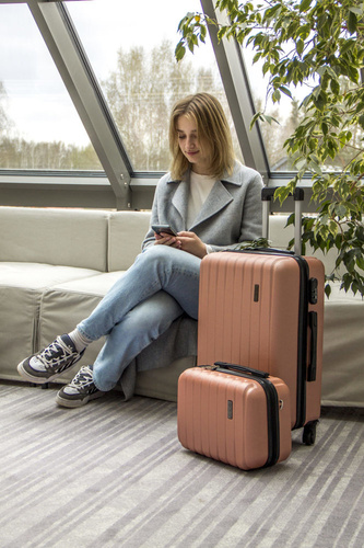 Kuferek podróżny mały ABS STL902 różowy