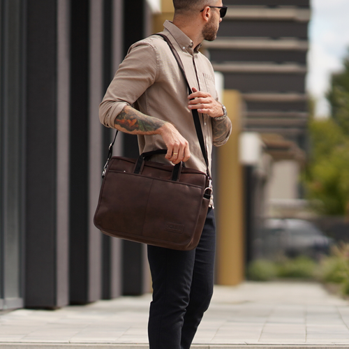 Męska torba na ramię laptopa SOLIER S13 brązowa