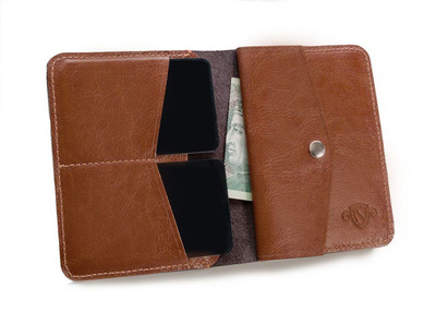 Slim leather men's wallet with coin holder SOLIER SW15 SLIM BROWN