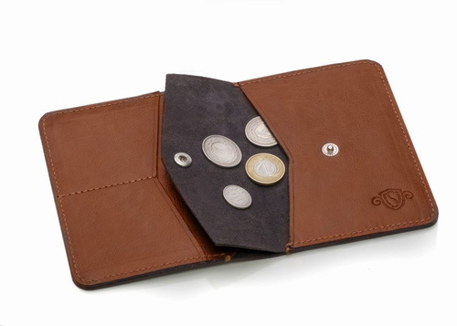 Slim leather men's wallet with coin holder SOLIER SW15 SLIM BROWN