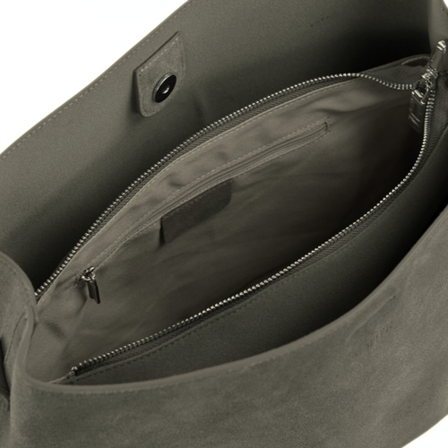 Skórzana zamszowa szara torba shopper z regulowanym paskiem Solier FL38 Sienna