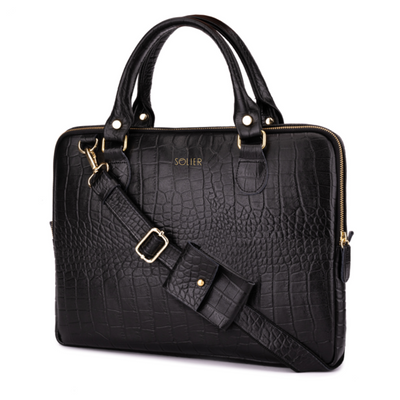 Genuine leather woman's laptop bag 13,3'' FL26 Alcamo black with snake pattern