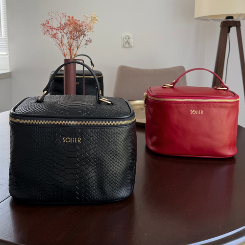 Elegant genuine leather women's beauty bag FK01 Solier black snake