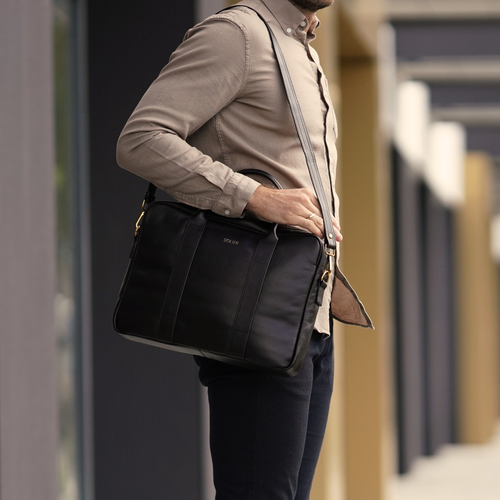 Brown leather shoulder laptop bag SL20 EDYNBURG