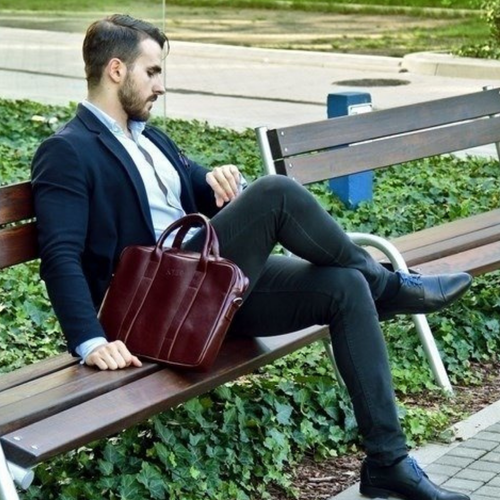Maroon leather shoulder laptop bag SL20 EDYNBURG