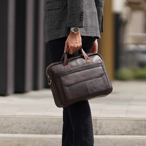Męska torba na ramię skórzana na laptopa Solier SL46 Dune ciemny brąz