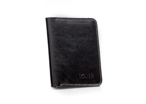 Slim leather men's wallet with coin holder SOLIER SW15 SLIM DARK BROWN