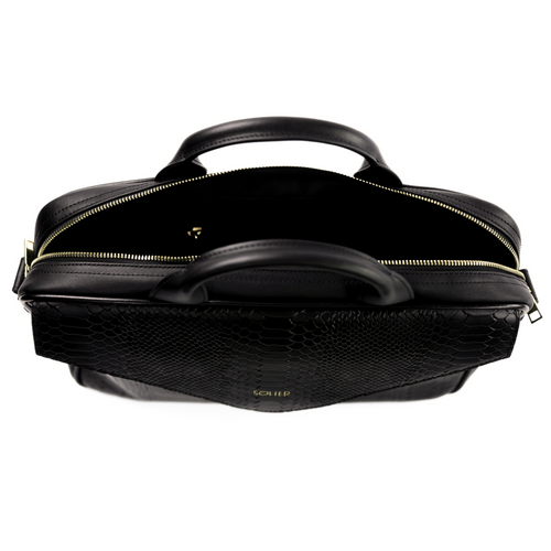 Genuine leather woman's laptop bag FL15 Positano black with snake pattern