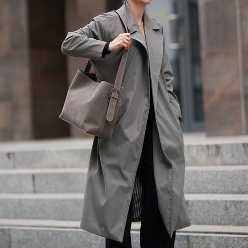 Skórzana zamszowa szara torba shopper z regulowanym paskiem Solier FL38 Sienna