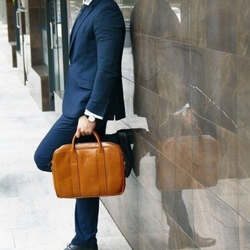 Cognac leather shoulder laptop bag SL20 EDYNBURG