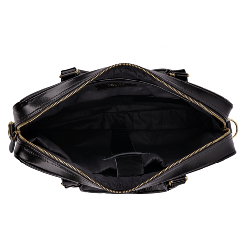 Genuine leather woman's laptop bag FL24 Venice black with snake pattern