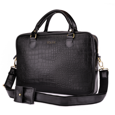 Genuine leather woman's laptop bag FL24 Venice black with snake pattern