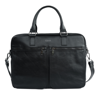 Black leather shoulder laptop bag SL01 DUNDEE