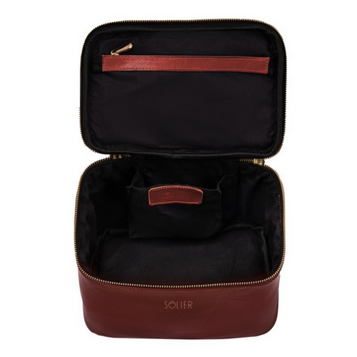 Skórzana kosmetyczka damska FK01 Solier czerwona