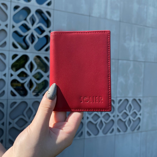 Portfel na karty elegancki skórzany cardholder czerwony Solier SW45 RED