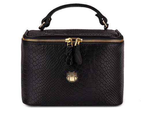 Elegant genuine leather women's beauty bag FK01 Solier black snake