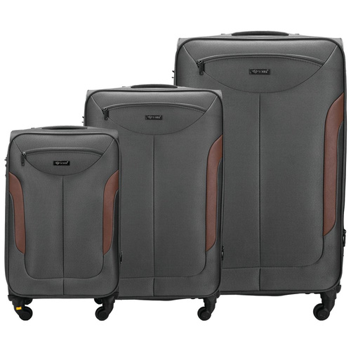 Soft luggage set Solier STL1801 dark grey-brown