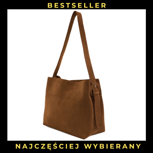 Skórzana zamszowa brązowa torba shopper z regulowanym paskiem Solier FL38 Sienna 