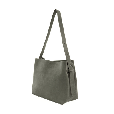 Skórzana zamszowa szara torba shopper z regulowanym paskiem Solier FL38 Sienna