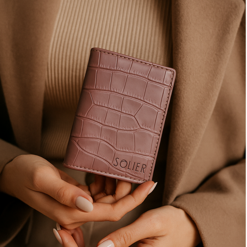 Skórzany elegancki wizytownik damski etui na dokumenty Solier SW46 Róż