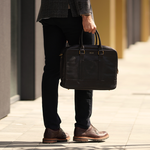 Brown leather shoulder laptop bag SL02 ABERDEEN