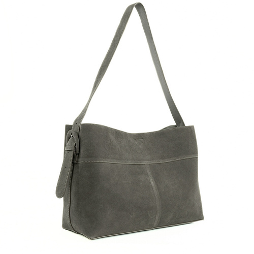 Skórzana zamszowa torba shopper z klamrą na ramię Solier FL39 Maya szara