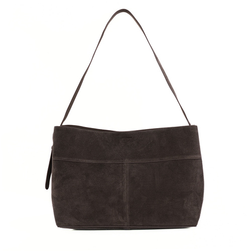 Skórzana zamszowa torba shopper z klamrą na ramię Solier FL39 Maya czekoladowa