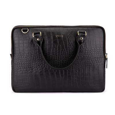 Genuine leather woman's laptop bag 13,3'' FL26 Alcamo black with snake pattern