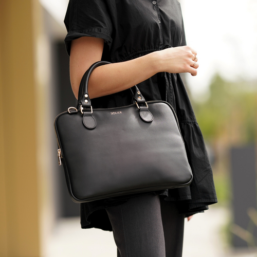 Genuine leather woman's laptop bag 13,3'' FL26 Alcamo black with snake pattern