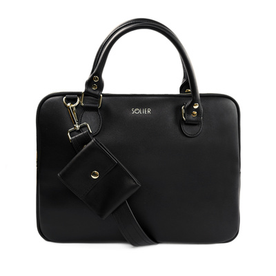 Genuine leather woman's laptop bag 13,3'' FL26 Alcamo black with snake pattern