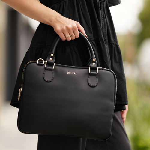 Genuine leather woman's laptop bag 13,3'' FL26 Alcamo black with snake pattern