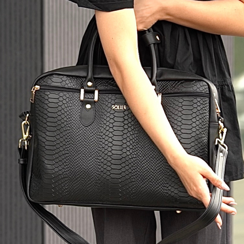 Damska skórzana torba na laptopa Marina czarny wąż