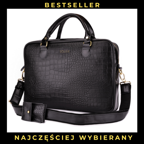 Genuine leather woman's laptop bag FL24 Venice black with snake pattern