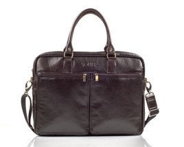 Brown leather shoulder laptop bag SL01 DUNDEE