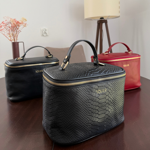 Elegant genuine leather women's beauty bag FK01 Solier black