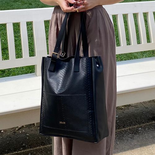 Skórzana torba shopper damska FL27 Fiore czarny wąż