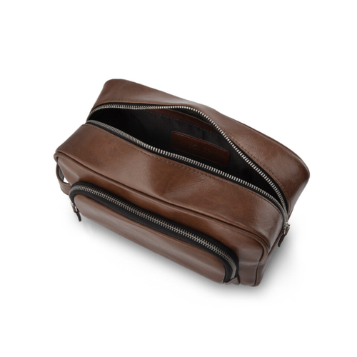 Elegant genuine leather men's beauty bag SK04 SOLIER vintage brown