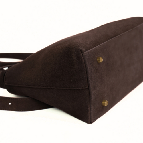 Skórzana zamszowa brązowa torebka damska z klamrami Solier FL41 Liv ciemny brąz