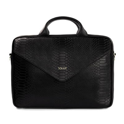 Genuine leather woman's laptop bag FL15 Positano black with snake pattern