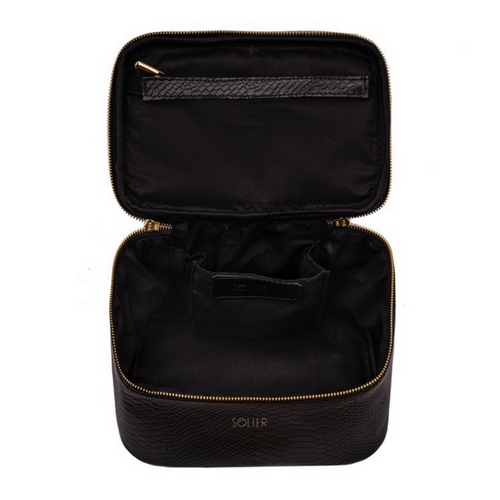 Elegant genuine leather women's beauty bag FK01 Solier black snake