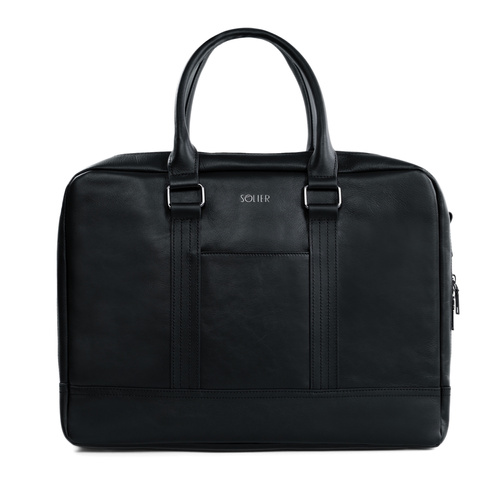 Black leather shoulder laptop bag SL02 ABERDEEN