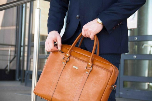 Burgundy leather shoulder laptop bag KILBRIDGE