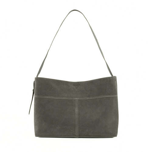 Skórzana zamszowa torba shopper z klamrą na ramię Solier FL39 Maya szara