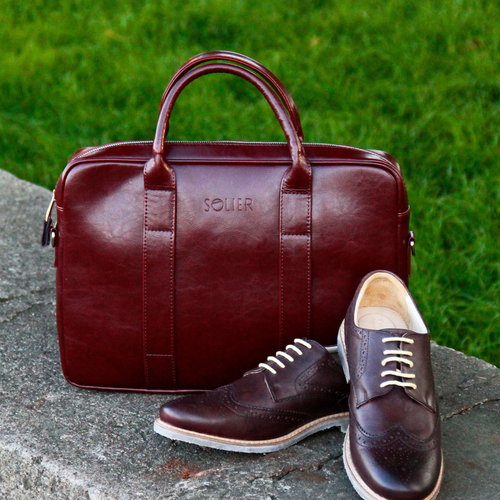 Maroon leather shoulder laptop bag SL20 EDYNBURG