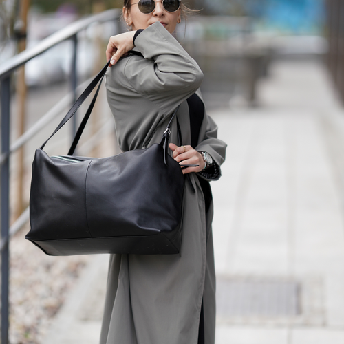 Skórzana damska torba worek na ramię Solier FL36 Oriana czarna